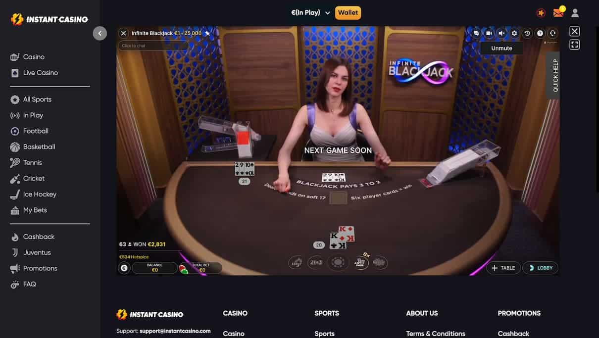 Instant Casino Live Dealer Game