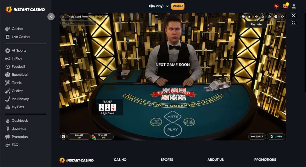 Three Card Poker Live Instant Casino