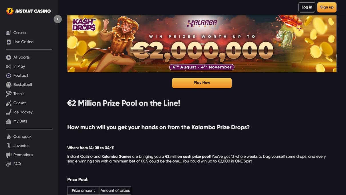 Instant Casino Kalamba Prize Drops