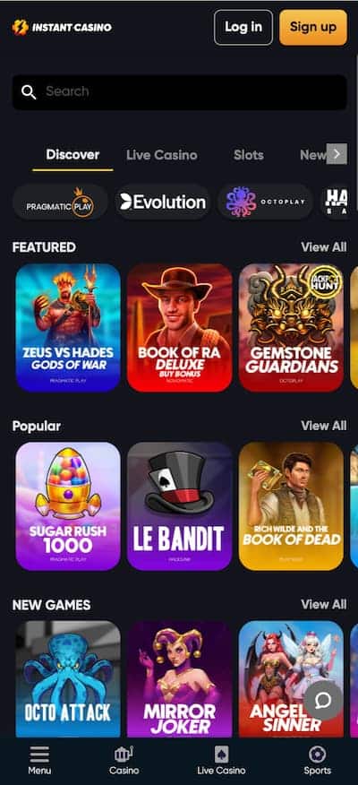 Instant Casino Mobile App