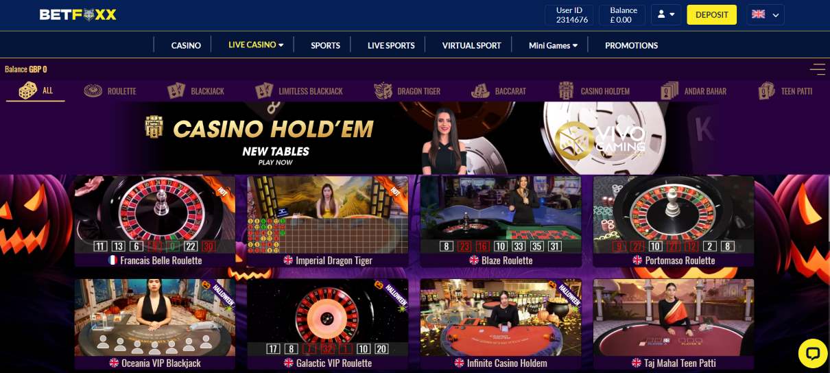 Betfoxx Live Casino Games