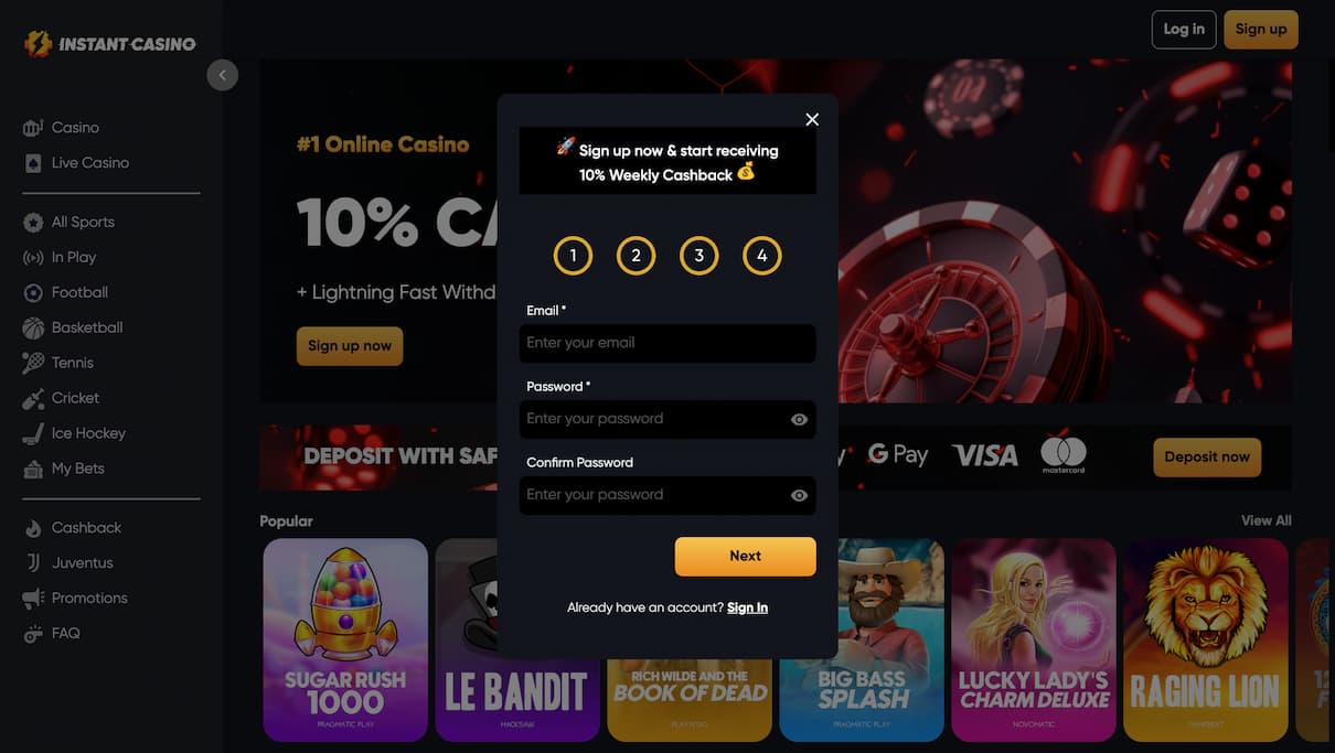 Step 1: Create An Instant Casino Profile