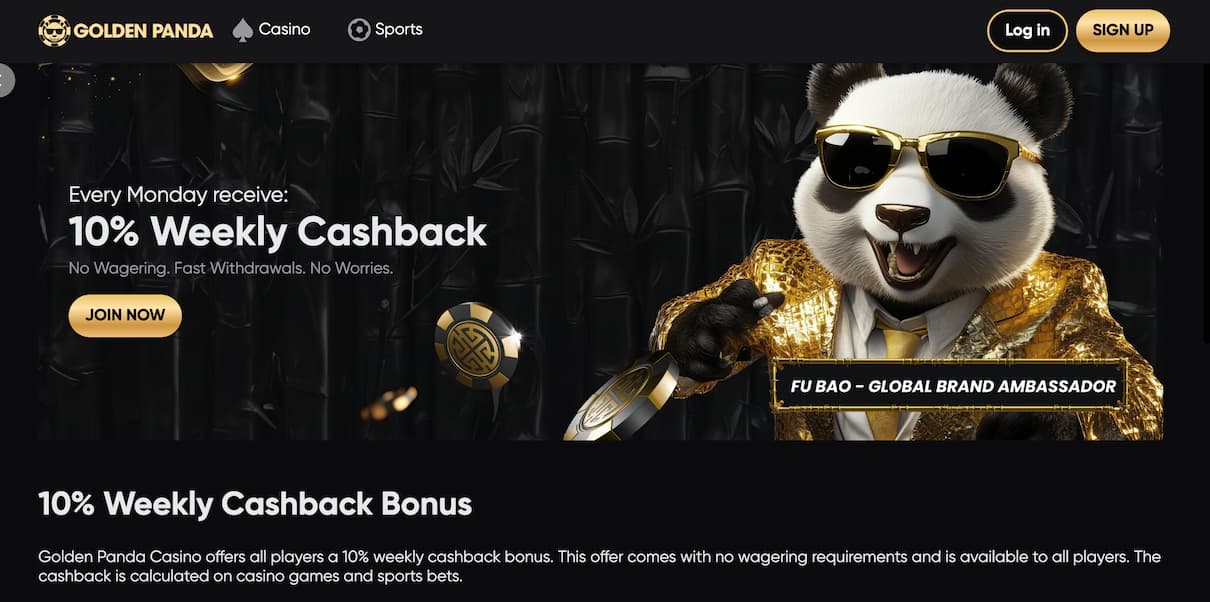 Golden Panda Casino Cashback Bonus